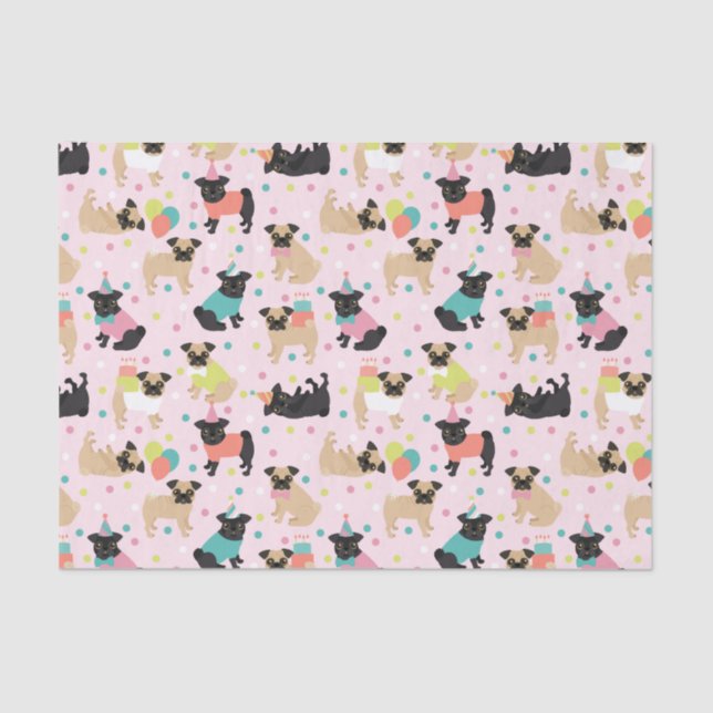 Papel De Seda Pug Birthday Tissue Paper (Frente )