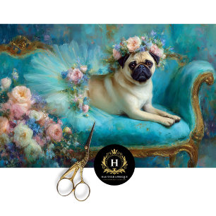 Papel De Seda Pug da Coroa Floral em Decoupage de Tutu de Bailar