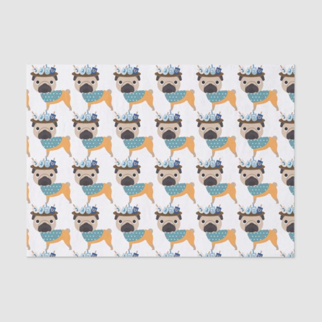 Papel De Seda Pug de Hanukkah Dreidel (customizável) (Frente )