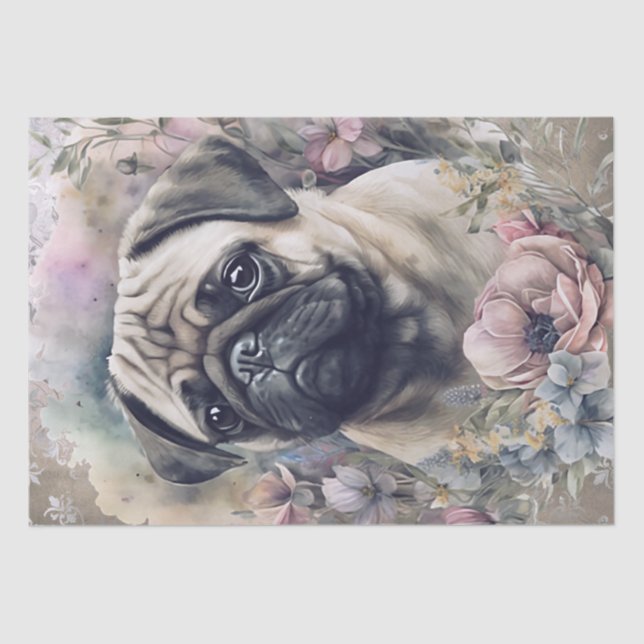 Papel De Seda Pug Floral (Frente )