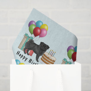 Papel De Seda Pug Preto Fofo Cartoon Cão Colorido Aniversário