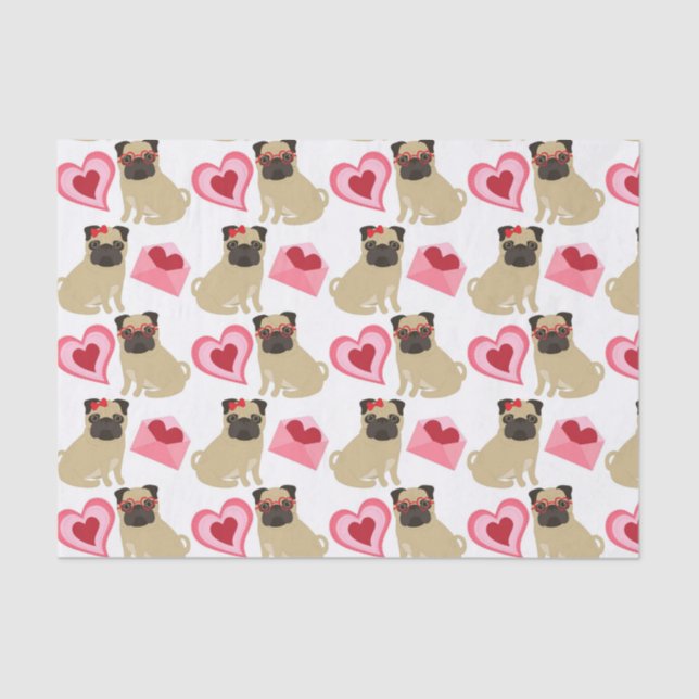 Papel De Seda Pugs de Namorados Adoráveis (Frente )