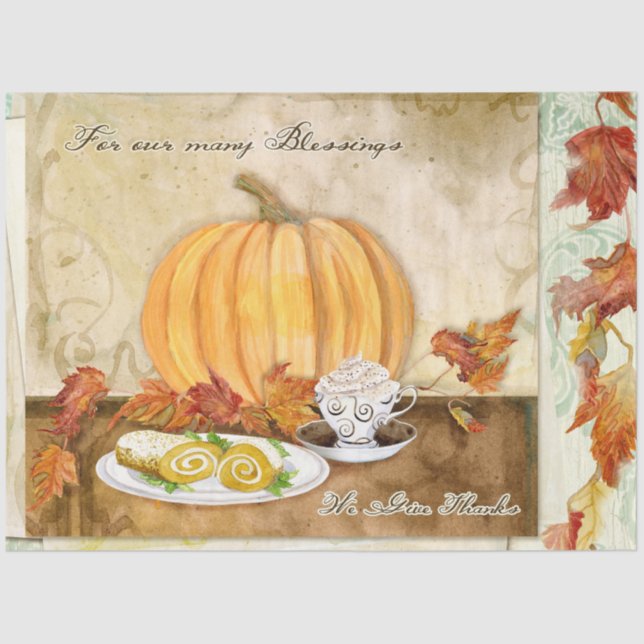 Papel De Seda Pumpkin Autumn Fall Harvest Coffee Kitchen Decinto (Frente )