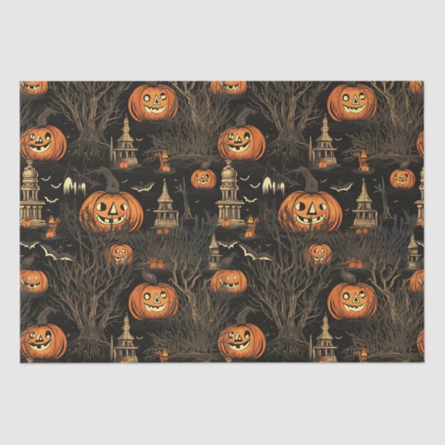 Papel De Seda Pumpkin das Halloween Escuro (Frente )