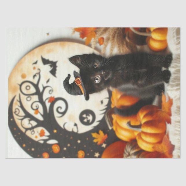 Papel De Seda Pumpkin de Lua de Gato Bonito de Halloween (Frente )
