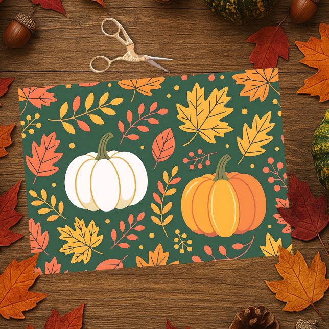 Papel De Seda Pumpkin de queda elegante e folhas de outono (Criador carregado)
