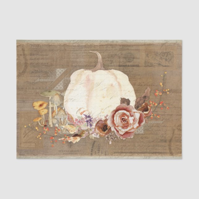 Papel De Seda Pumpkin Fall Orange Floral Mushroom Decoupage Art (Frente )