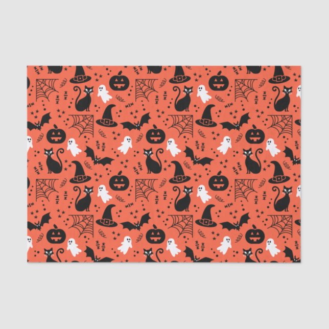 Papel De Seda Pumpkin Laranja Bonito Pumpkin Fantasma Padrão do  (Frente )