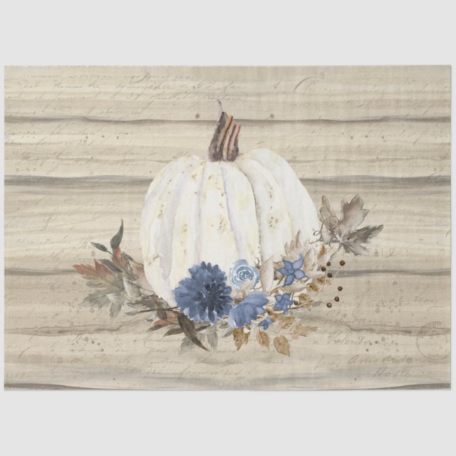Papel De Seda Pumpkin Marinho Azul Escuro Floral Madeira (Frente )