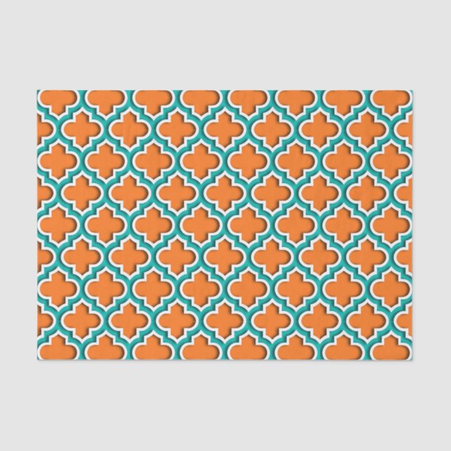 Papel De Seda Pumpkin, Teal, Quatrefoil Branco Marroquino #5DS (Frente )