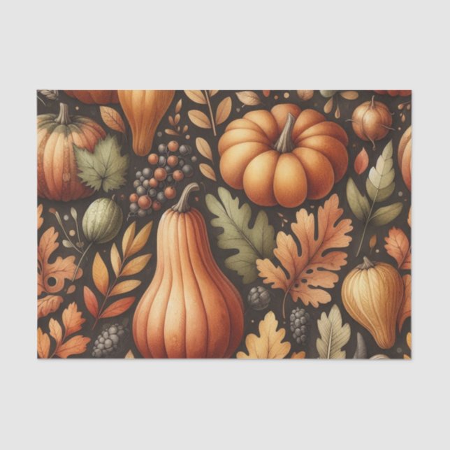 Papel De Seda Pumpkin Watercolor Autumn Patterno para Queda (Frente )