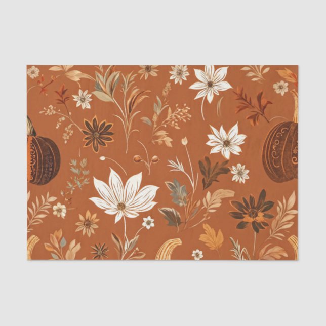 Papel De Seda Pumpkin Watercolor Autumn Patterno para Queda (Frente )
