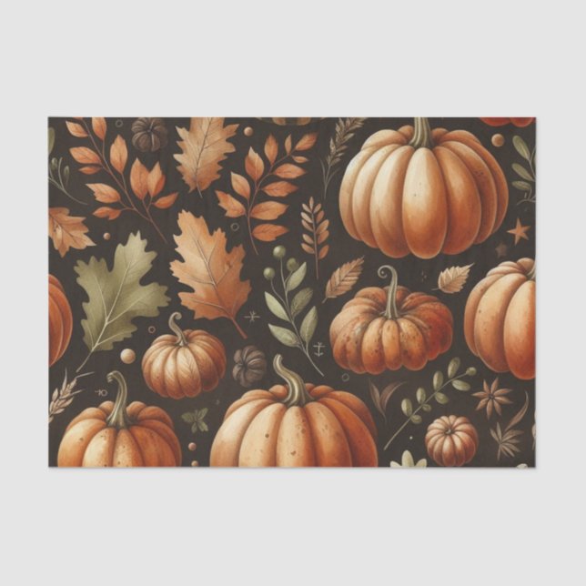 Papel De Seda Pumpkin Watercolor Autumn Patterno para Queda (Frente )