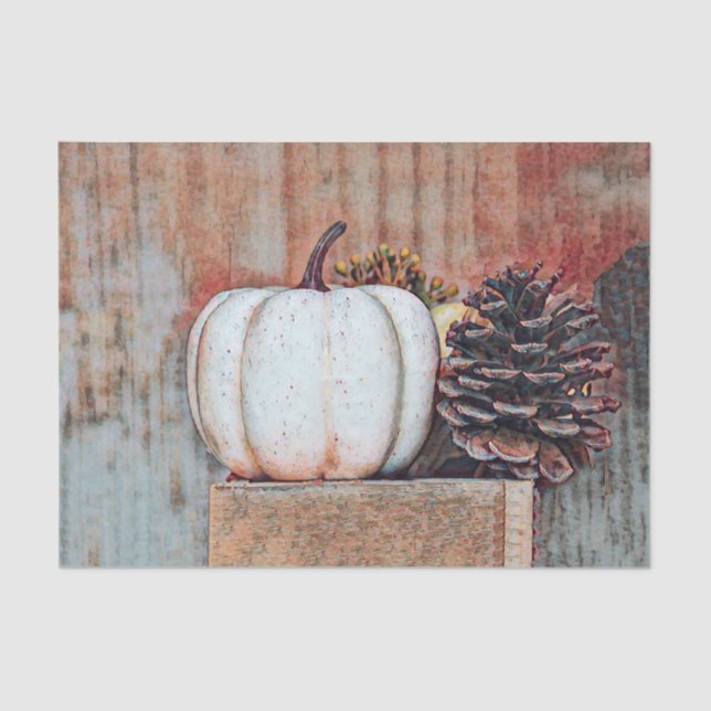 Papel De Seda Pumpkin White Autumn Russo Country Farmhouse (Frente )
