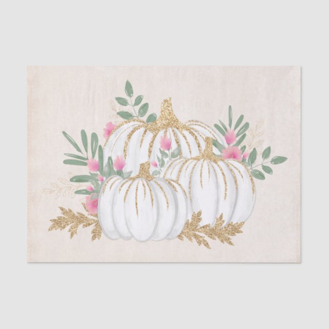 Papel De Seda Pumpkins branco e Dourado Aquarela (Frente )