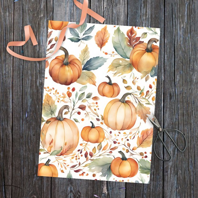 Papel De Seda Pumpkins de Aquarela de Queda Elegante e Folhas de (Criador carregado)