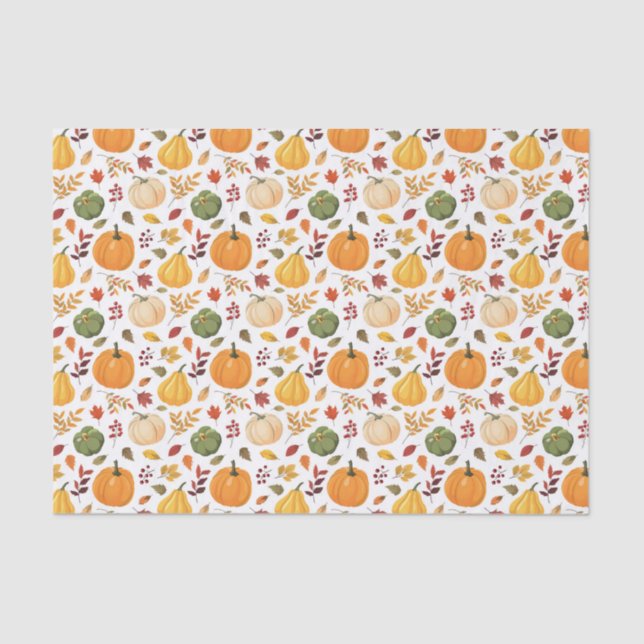 Papel De Seda Pumpkins de Colheita e Padrão de Folhas de outono (Frente )