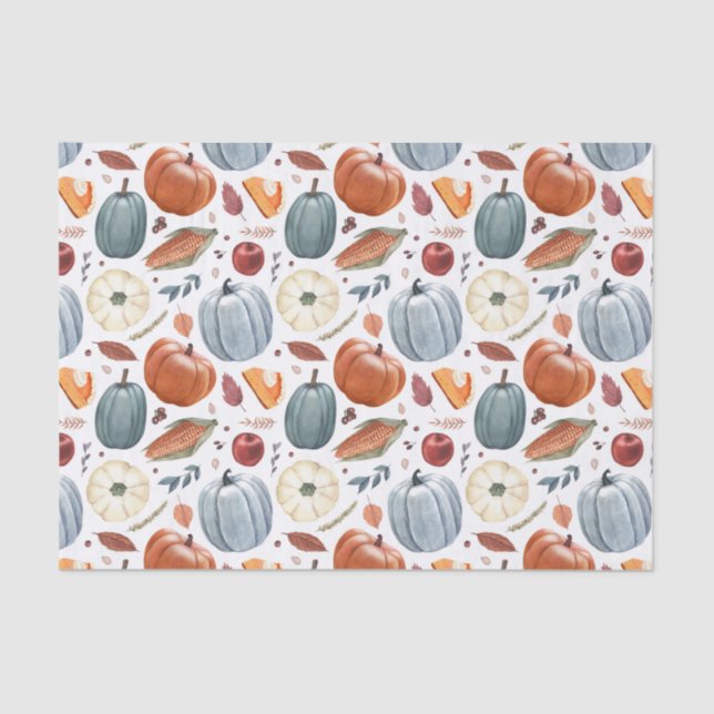 Papel De Seda Pumpkins de queda e padrão de folhas de outono (Frente )