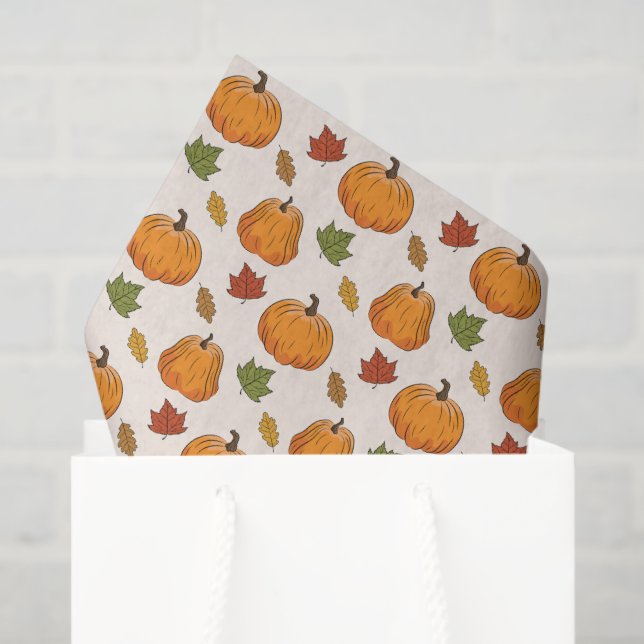 Papel De Seda Pumpkins Laranja E Padrão De Folhas De Outono (Sacola de presentes)