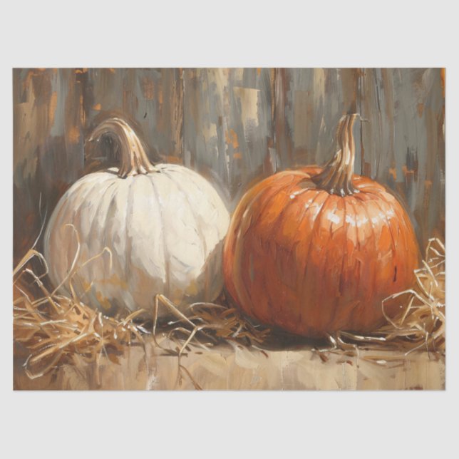 Papel De Seda Pumpkins Laranja Pintura de Pintura Branca (Frente )