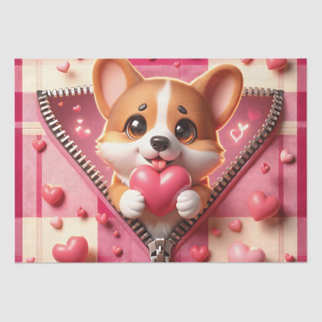 Papel De Seda Puppy 3D em forma de fundo rosa e branco (24) (Frente )