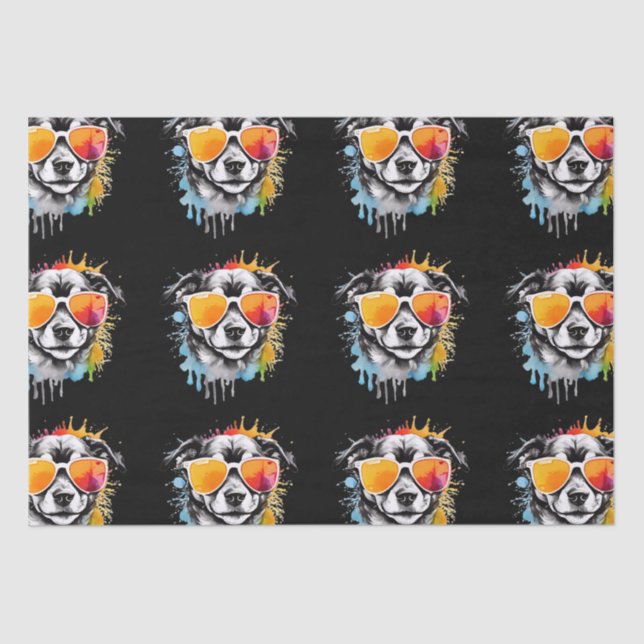 Papel De Seda Puppy colorido com óculos escuros (Frente )
