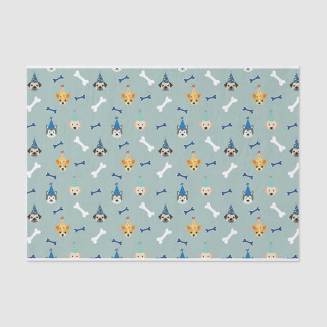 Papel De Seda Puppy Paw-ty, Festa de aniversário de Cachorro, ch (Frente )