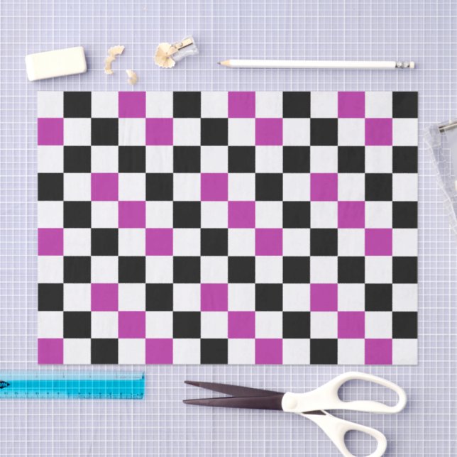 Papel De Seda Purple Black White Checkered Pattern Design  (Arte )