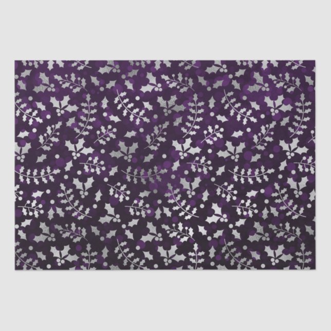 Papel De Seda Purple Bokee and Silver Foil Christmas Holly (Frente )