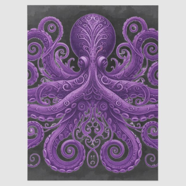 Papel De Seda Purple Octopus Victorian Steampunk Kraken  (Frente )