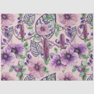 Papel De Seda Púrpura Desvinculação floral de pedras de aquarela