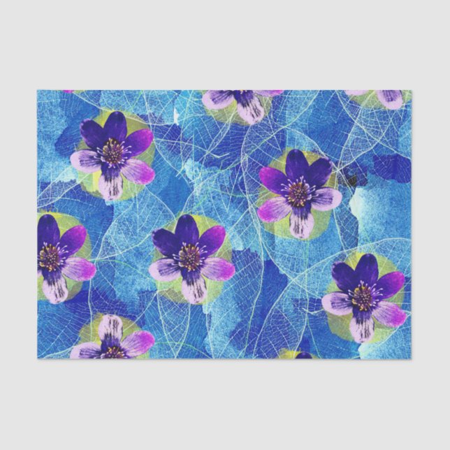 Papel De Seda Púrpura e Azul Padrão Floral Artístico (Frente )