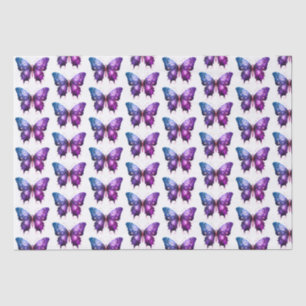 Papel De Seda Púrpura e Blue Butterfly White Patterno Halloween