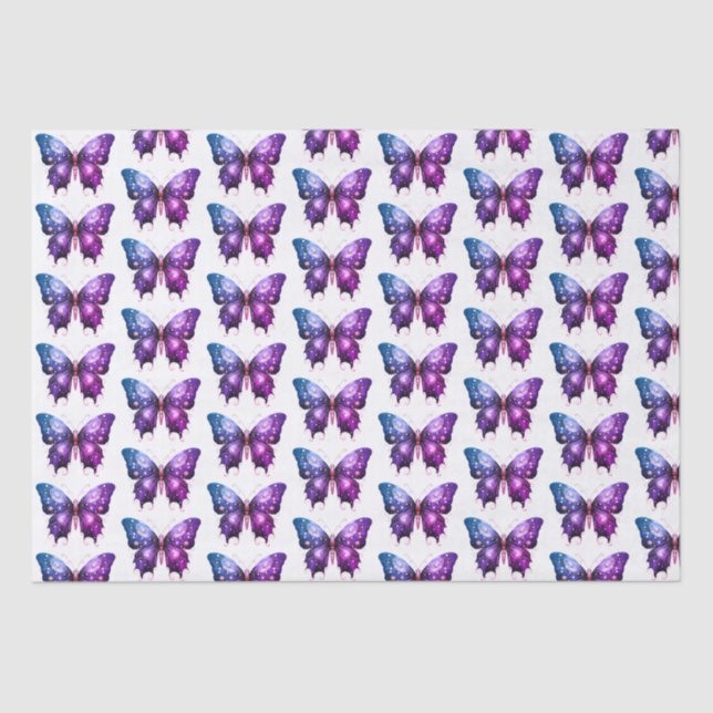 Papel De Seda Púrpura e Blue Butterfly White Patterno Halloween (Frente )
