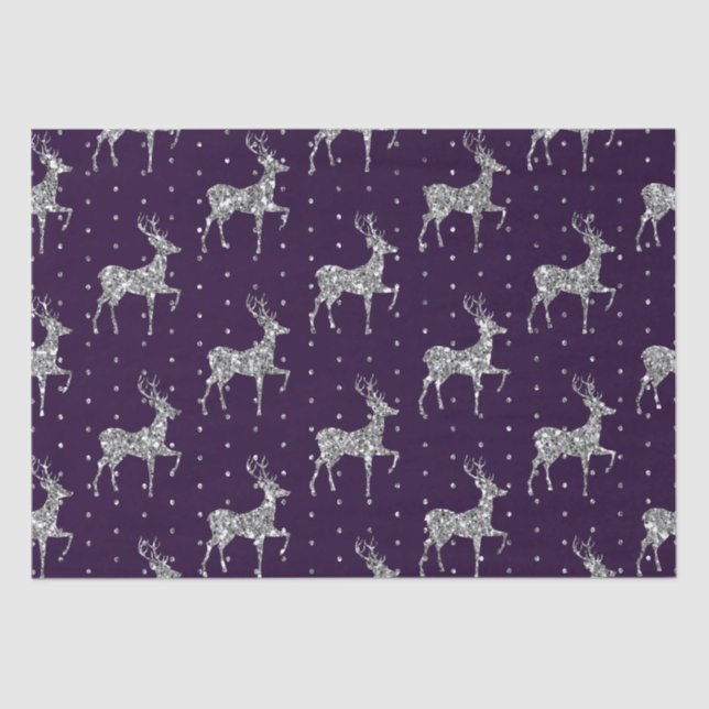 Papel De Seda Púrpura Elegante e Reinador Silver Glitter Natal (Frente )