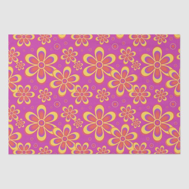 Papel De Seda Púrpura Magenta Flores Sem Costura Padrão (Frente )