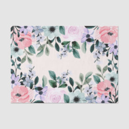 Papel De Seda Púrpura Rosa e Aquarela Floral Verde