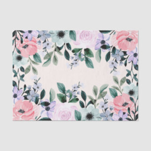 Papel De Seda Púrpura Rosa e Aquarela Floral Verde