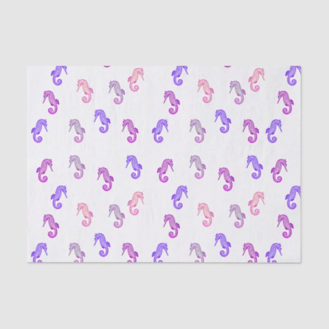 Papel De Seda Púrpura rosa e Lilac-Tiny Seacavalo Padrão (Frente )