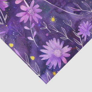 Papel De Seda Púrpura rosa e margarida amarela Padrão Floral