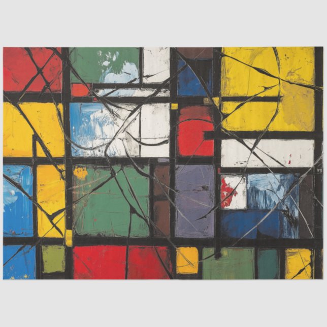 Papel De Seda Quadrados de cores vibrantes geométricas de Abstra (Frente )