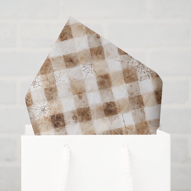 Papel De Seda Quadrados de Creme Marrom Teias de Aranha Hallowee (Sacola de presentes)