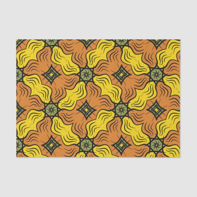 Papel De Seda Quadrados de Groovy, Verde, Amarelo e Laranja (Frente )