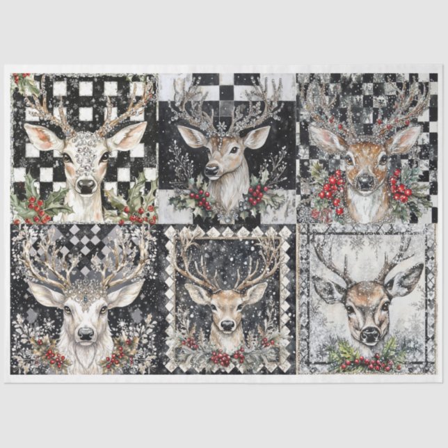 Papel De Seda Quadrados de veados de faísca, Reindeer (Frente )