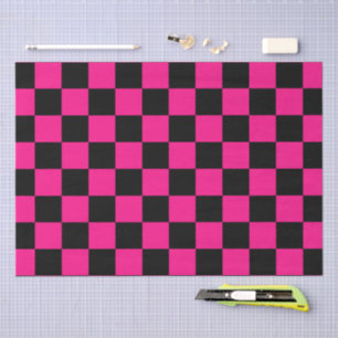 Papel De Seda Quadrados verificados retro geométrico preto-rosa-