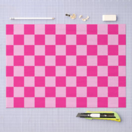 Papel De Seda Quadrados xadrez rosa quente claro geométrico retr