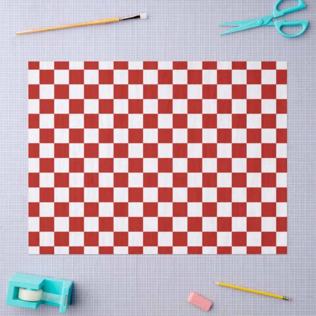 Papel De Seda Quadrados xadrez vermelhos e brancos geométrico re (Arte )
