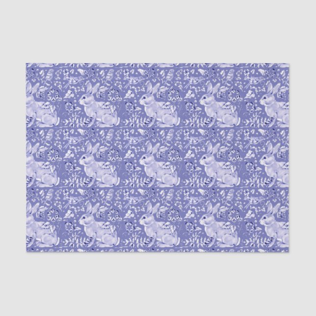 Papel De Seda Quadrinho de Coelho Azul Médio Chinoiserie Floral (Frente )