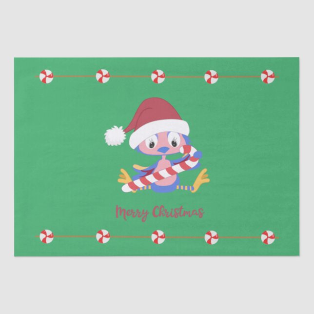 Papel De Seda Quadro de doces de pássaro azul feliz de Natal (Frente )