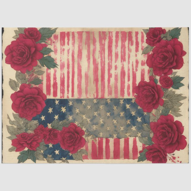 Papel De Seda Quadro de Rosa vermelha da Independência Americana (Frente )